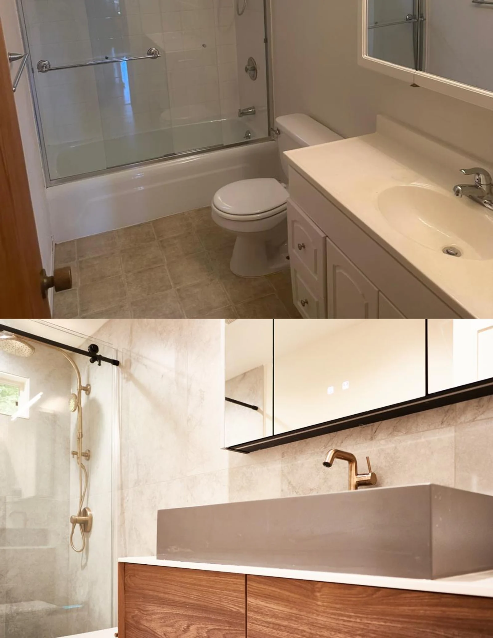 Bathroom, before and after, Bellevue, WA