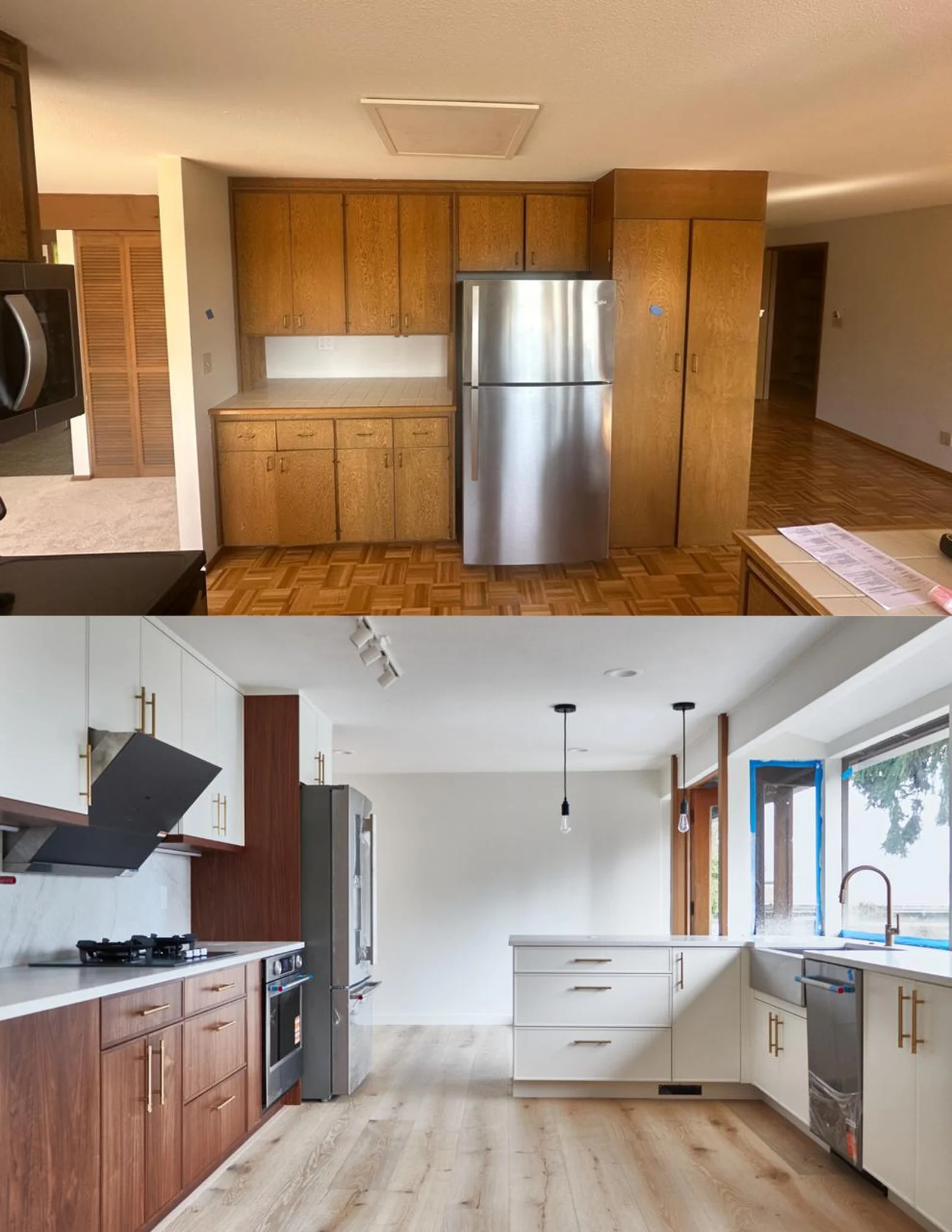 Kitchen, before and after, Bellevue, WA