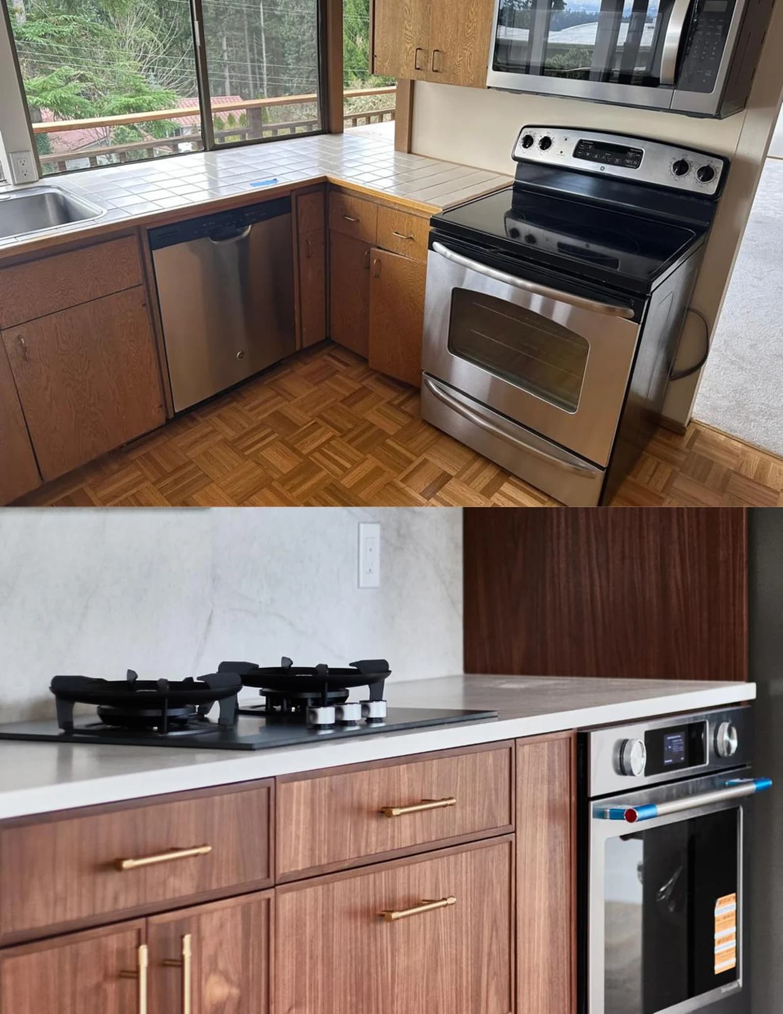 Kitchen, before and after, Bellevue, WA