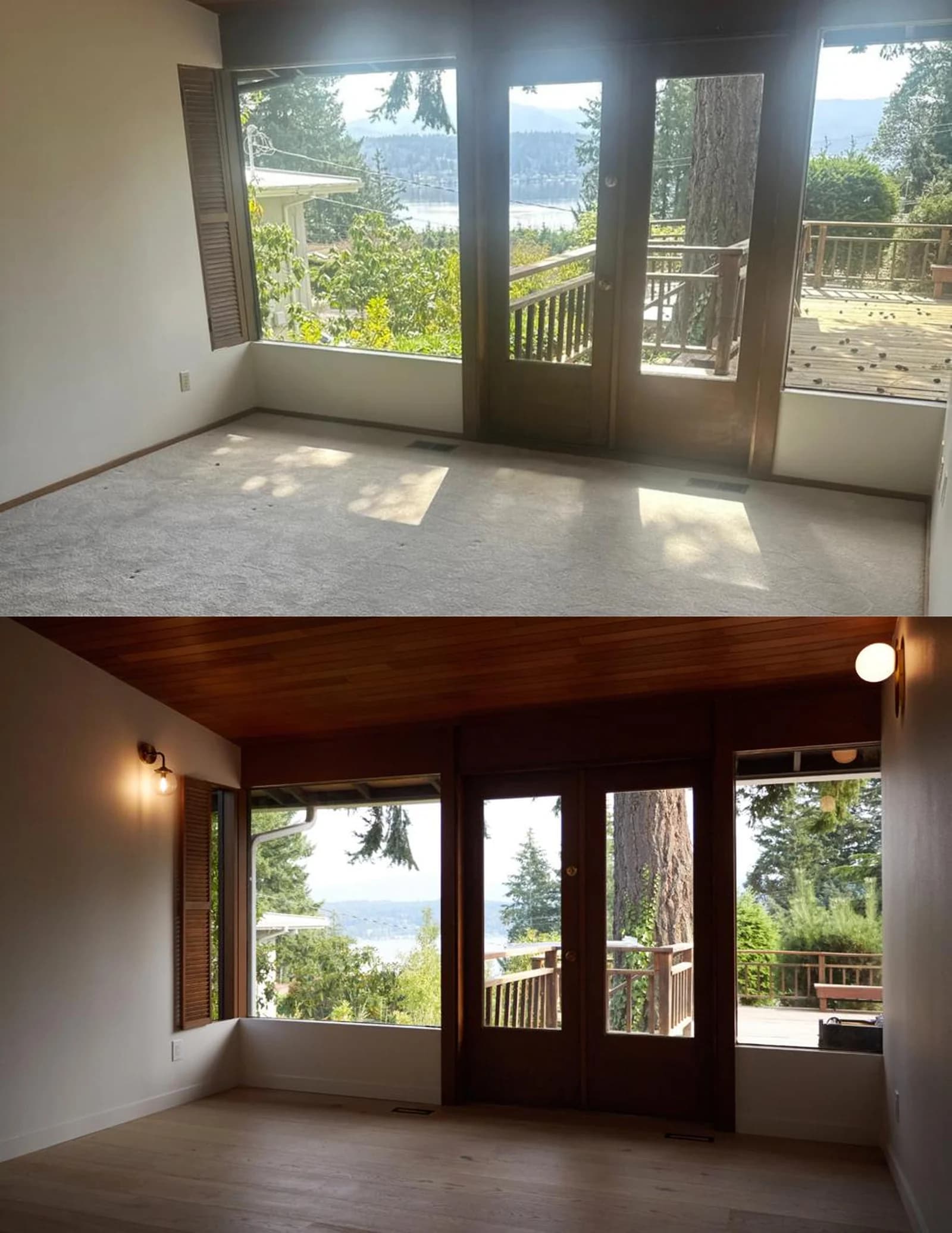 Living room, before and after, Bellevue, WA